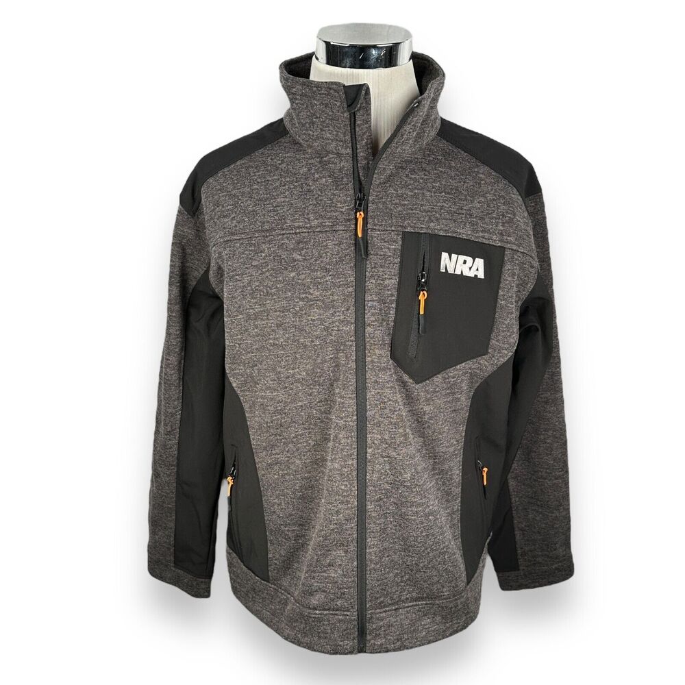 NRA Jacket Men's XL Gray Black National Rifle Association Logo Hunting Full‎ Zip